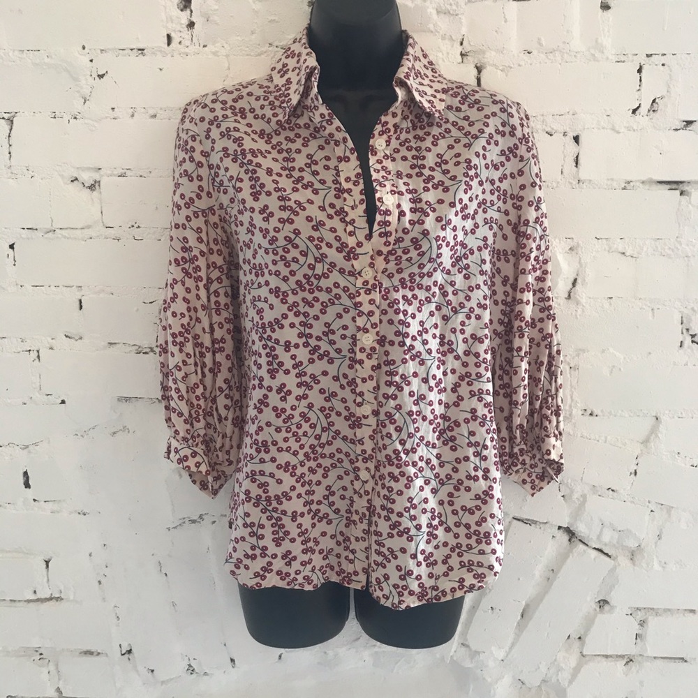 Tevrow+Chase Vintage ballon 3/4 sleeved cherry blouse